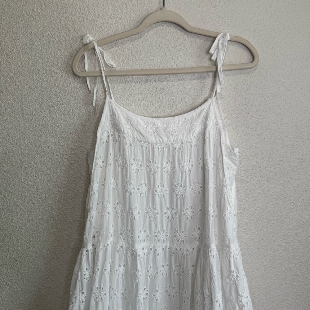 Lucky Brand Womens Large White Eyelet Cottagecore Flowy Dress Boho Coastal - Picture 2 of 10